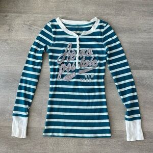Vintage Aéropostale Y2K Striped Henley Ribbed Long Sleeve with embroidered logo